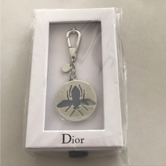 DIOR Blue Bee Metal/Leather Bag Charm Keychain - Picture 4 of 7